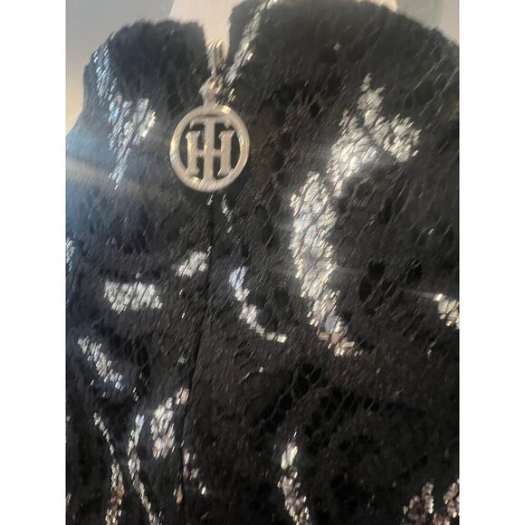 TOMMY HILLFIGER BLACK AND SILVER LACE HALTER DRESS WOMENS SIZE 8 - Picture 6 of 8